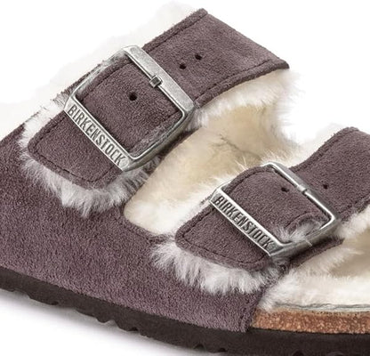 Birkenstock Arizona Shearling Suede Leather Stormy Grey Sandals