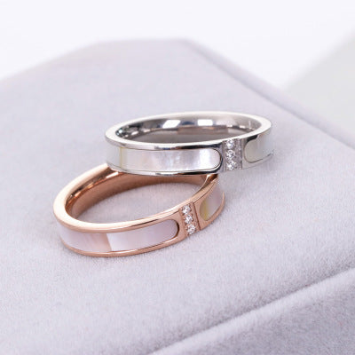 Luxury Three-Diamond Inlaid Shell Ring | Elegant 18K Gold Plated Band for Women | Minimalist Statement Shell Inlay Ring | Sophisticated Wedding & Anniversary Jewelry Gift