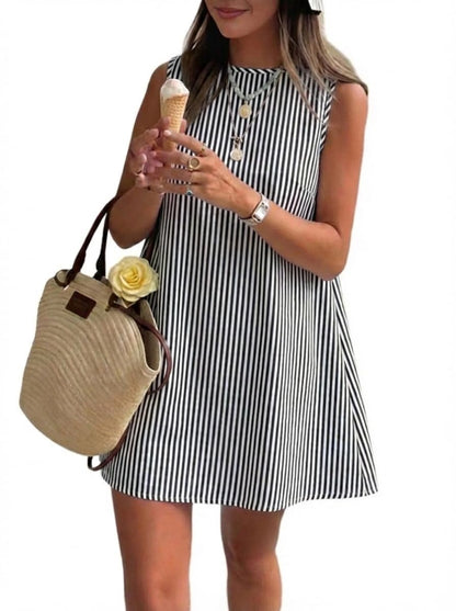 Womens Striped Dress Spring Summer Beach Boho Sleeveless Mini Sundress