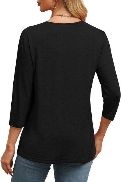 ✨Women's Trendy V Neck 3/4 Long Sleeve Tops Loose Fit Blouse
