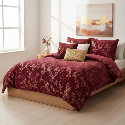 Floral 5-Piece Comforter Set, Farmhouse Bed in a Bag with Comforter, Pillow Shams, Decorative Pillows for All Seasons
