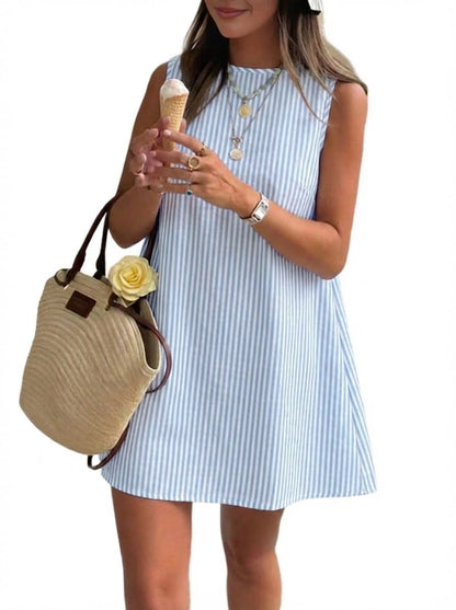 Womens Striped Dress Spring Summer Beach Boho Sleeveless Mini Sundress
