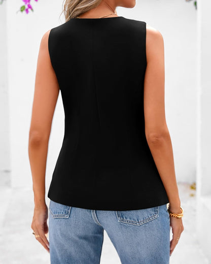 ✨Women's Round Neck Elegant Sleeveless Button-Down Blazer Top