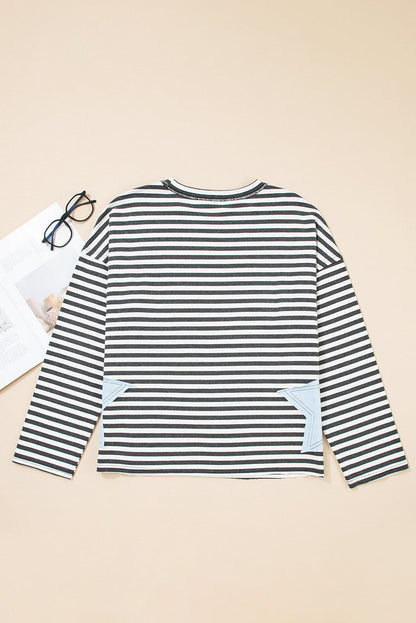 Threaded Pear Morgan Stripe Starry Patch Casual Knit Top