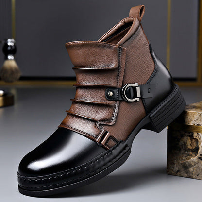 Men’s British Style Retro Thermal Boots | Fleece-Lined Winter Leather Boots with Side Zipper | Vintage Mid-Top Warm Walking Boots | Men's Elegant Waterproof Winter Footwear