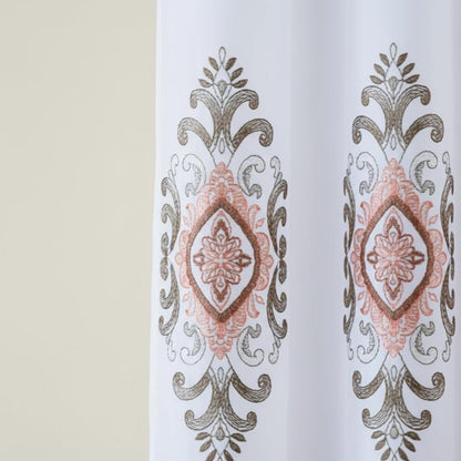 Embroidered Medallion Curtain Set – 2 Panel Window Drapes with Attached Backing & Matching Valance