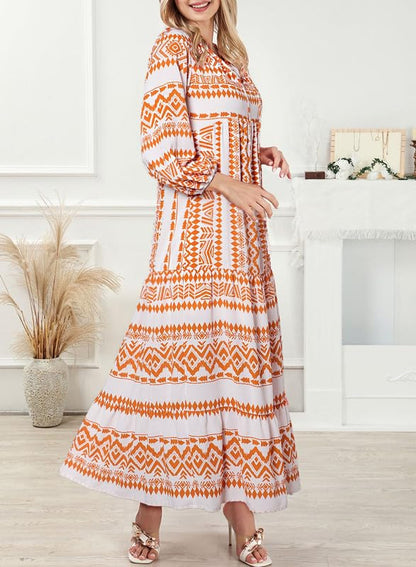 ✨Women's Puff Sleeve Floral Boho Maxi Dress