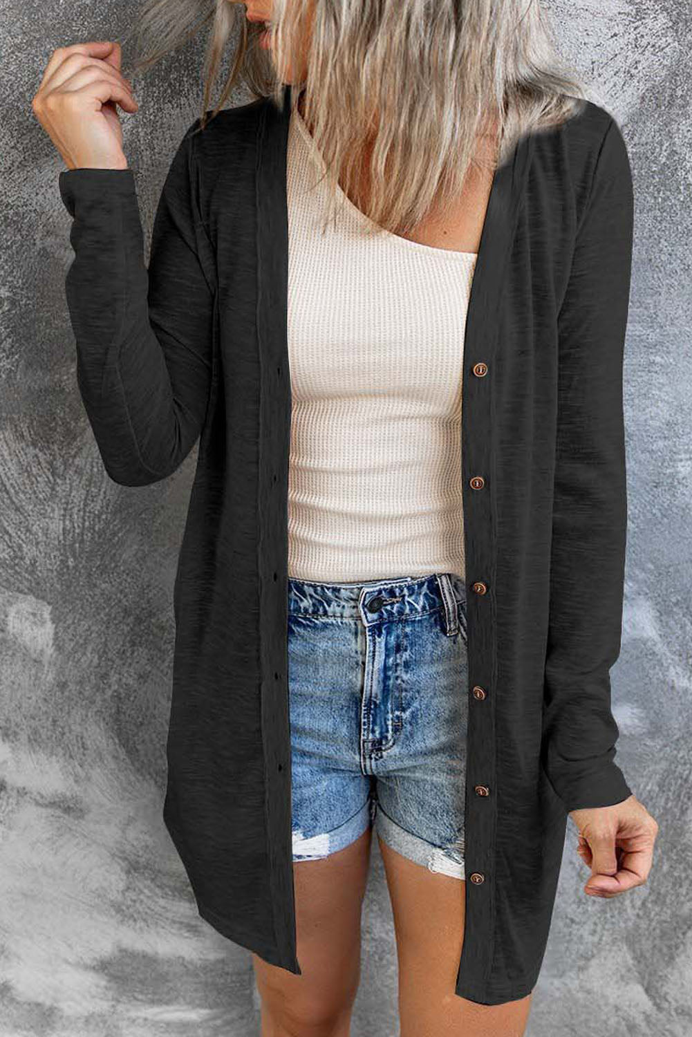 Threaded Pear Madison Open-Front Buttons Cardigan
