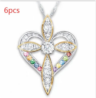 Fashion Love Heart-Shaped Cross Pendant | Trendy Crucifix Heart Necklace for Women | Minimalist Spiritual Symbol Jewelry | Elegant Faith-Inspired Heart Charm Necklace
