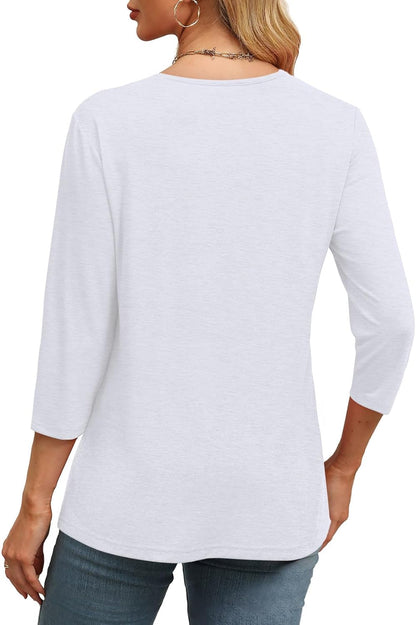 ✨Women's Trendy V Neck 3/4 Long Sleeve Tops Loose Fit Blouse