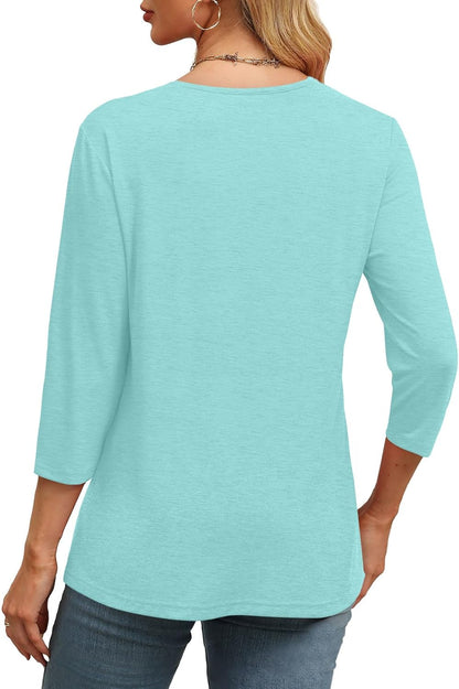 ✨Women's Trendy V Neck 3/4 Long Sleeve Tops Loose Fit Blouse