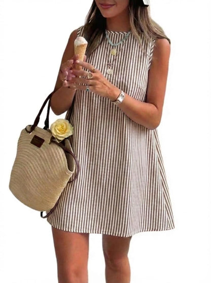 Womens Striped Dress Spring Summer Beach Boho Sleeveless Mini Sundress