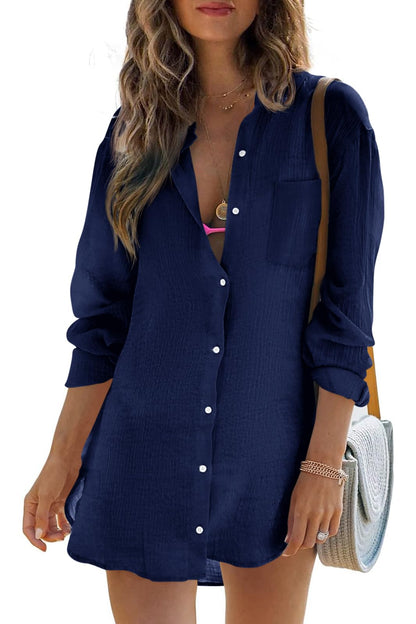 Womens Beach Cover Up Button Down Shirts