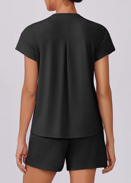 Womens Summer Crewneck Matching Shorts Lounge Set