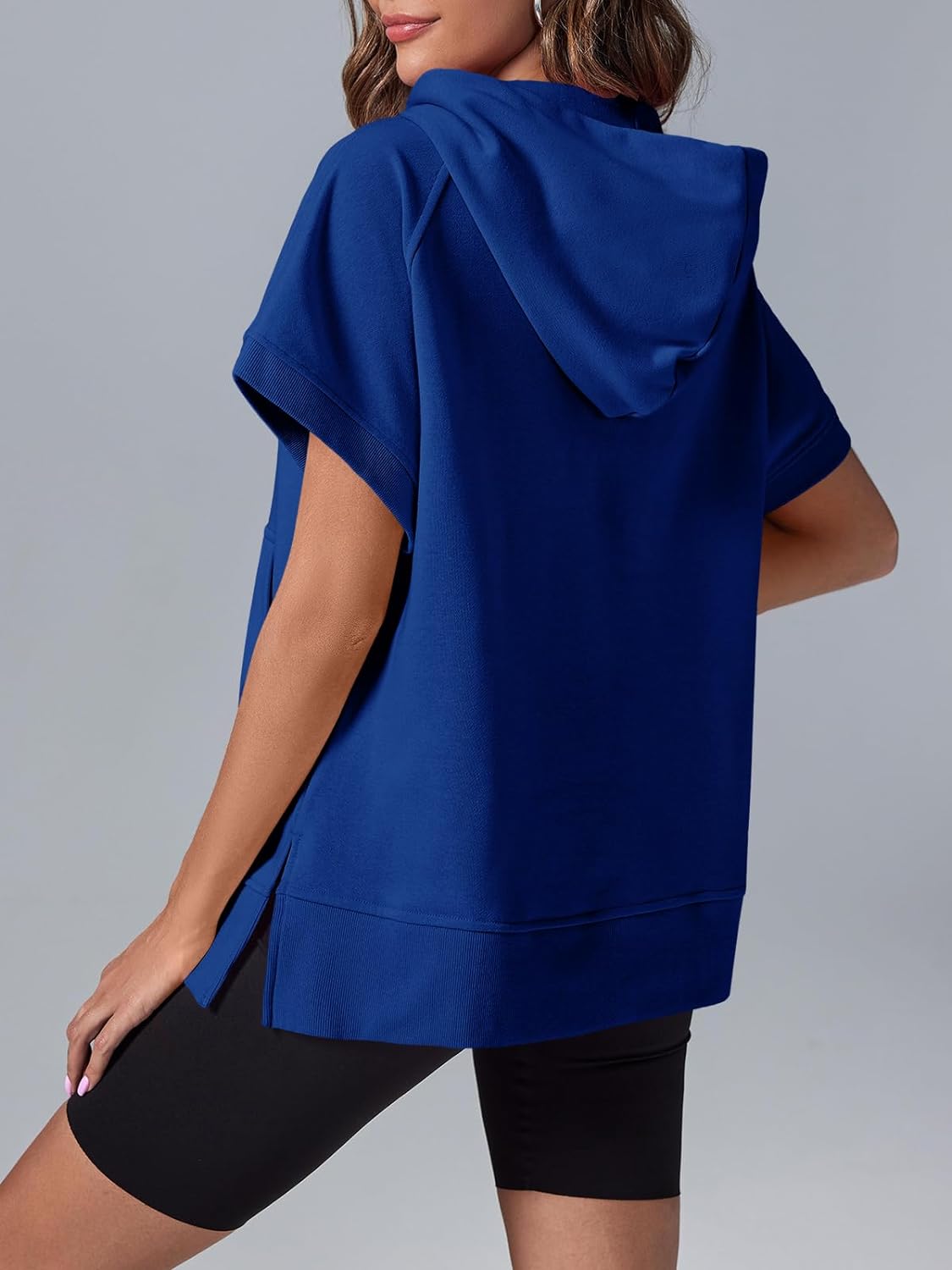 Women's Oversized Half-Zip Short Sleeve Hoodie