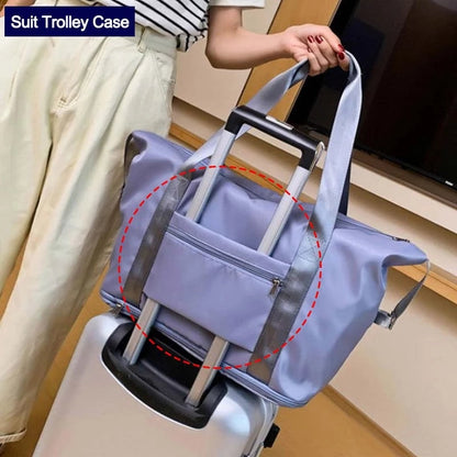 Foldable Large Capacity Travel Bag for Women | Waterproof Oxford Gym & Fitness Tote | Expandable Weekender Overnight Bag | Portable Lightweight Carry-on for Travel & Hospital