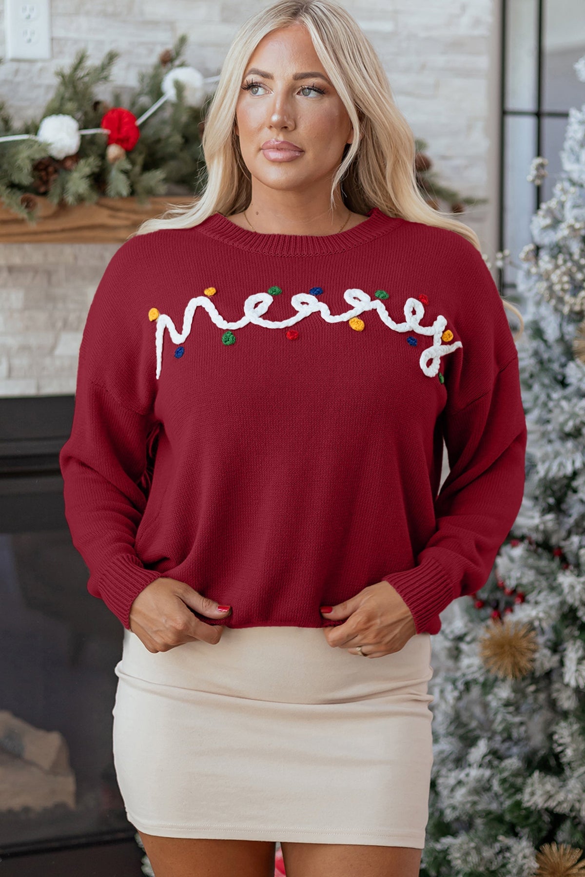 Threaded Pear Jade Christmas Drop Shoulder Sweater