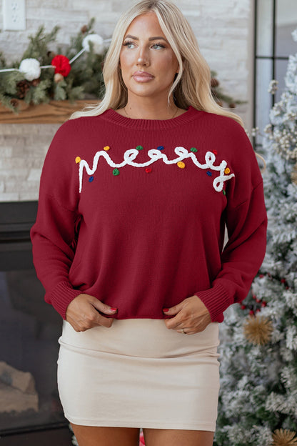 Threaded Pear Jade Christmas Drop Shoulder Sweater