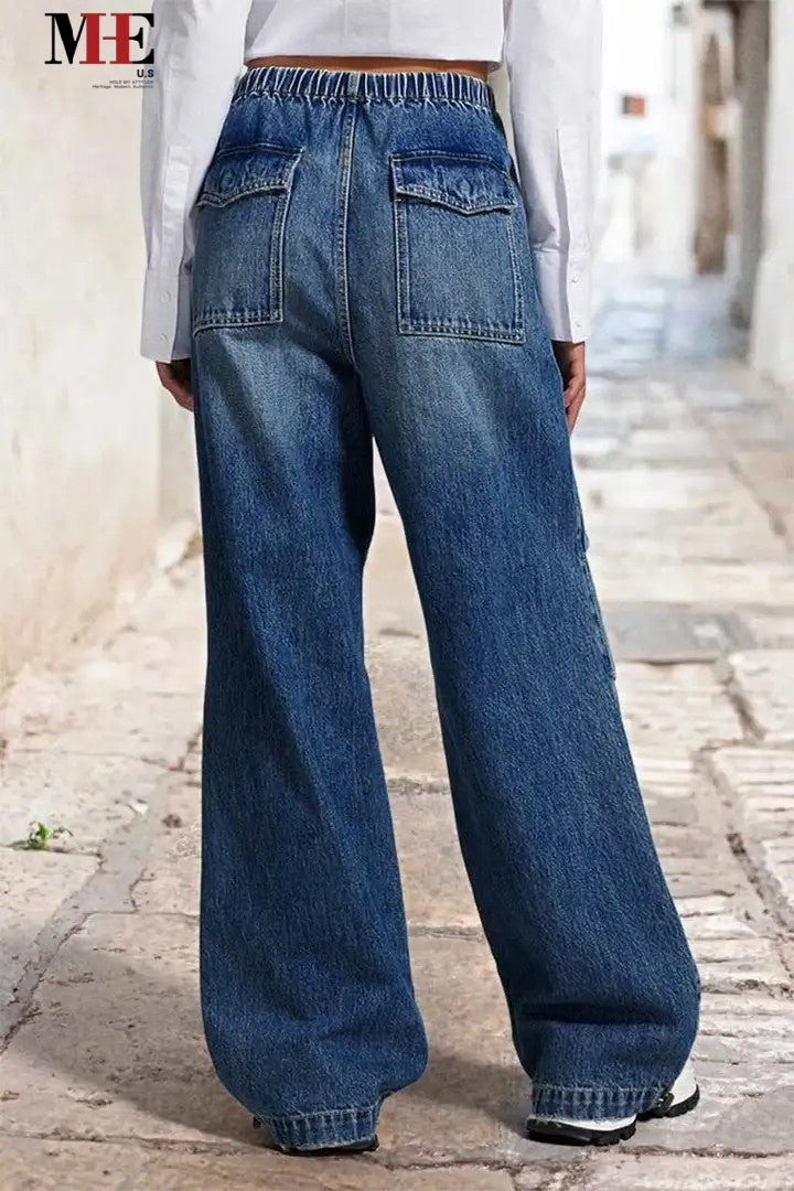Women’s Premium Jeans T199 | High-Sense Deep Blue Straight-Leg Denim | Elegant Mid-Rise Women's Trousers | Trendy Sculpted Fit Casual Jeans | 2026 High-End Denim Collection