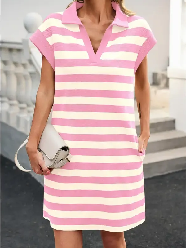 Women's V-neck Striped Short-sleeved Straight Dress