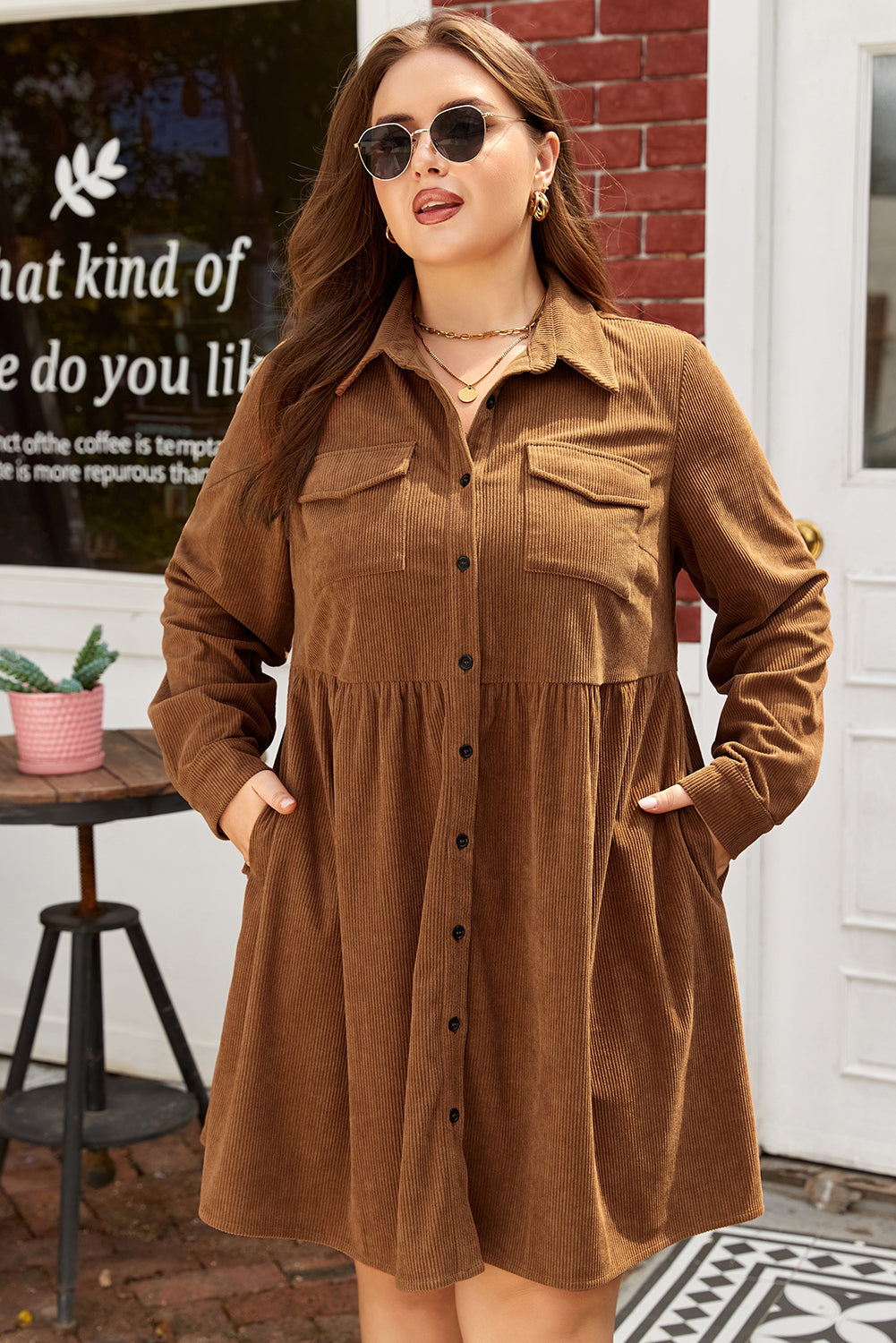 Threaded Pear Galilea Corduroy Full Collared PLUS Shirt