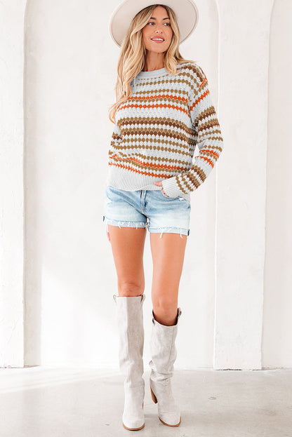 Threaded Pear Jimena Patterned Drop Shoulder Sweater