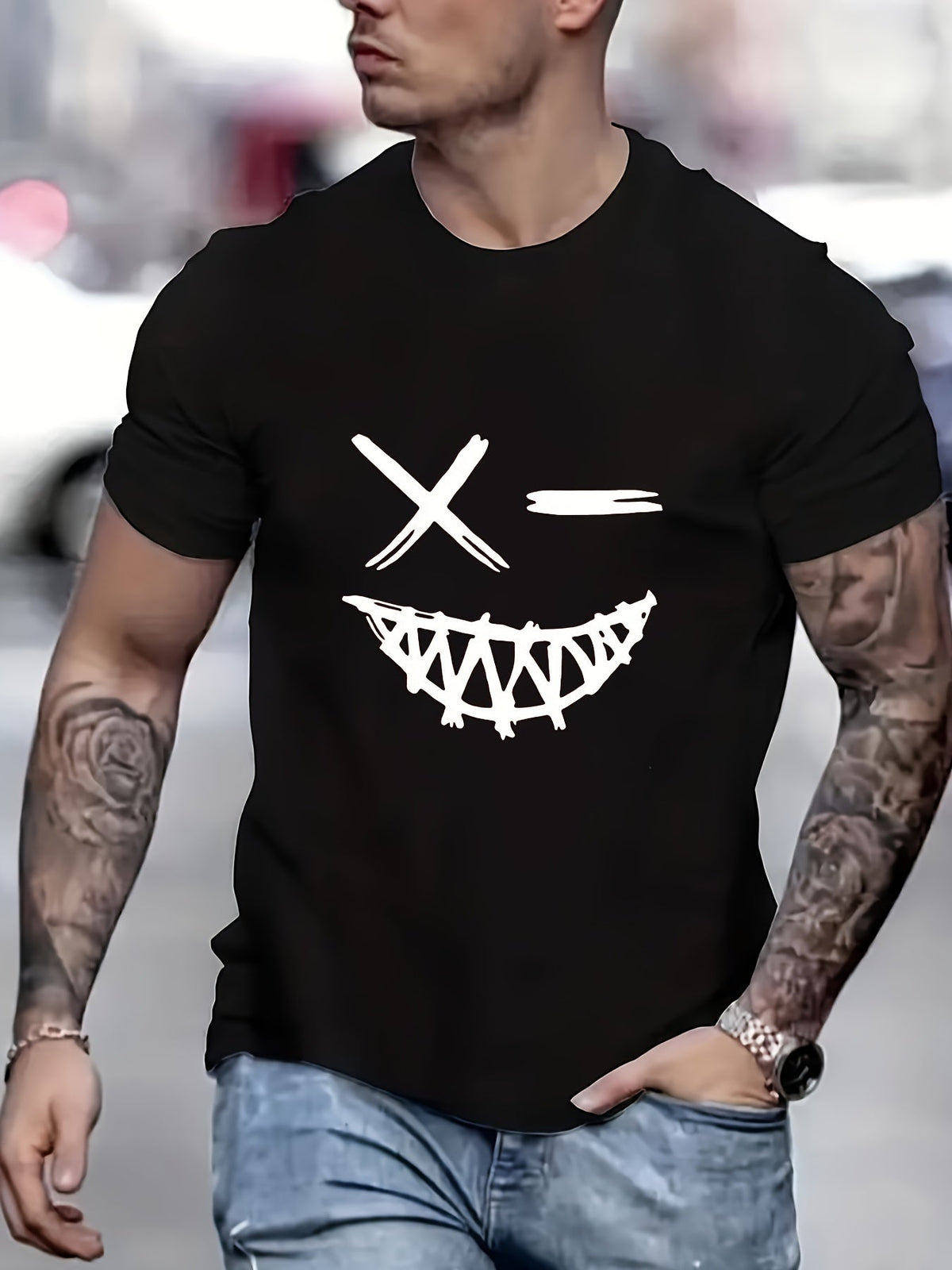 Evil Smile Face T-Shirt for Men – Trendy Summer Streetwear Tee