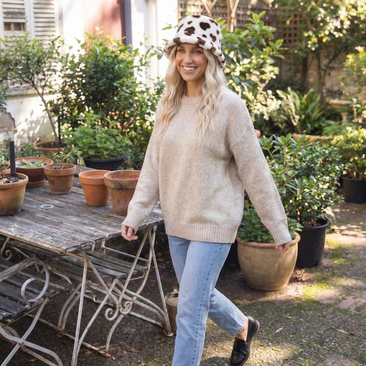 Anna-Kaci Valentine Plush Heart Pattern Bucket Hat Soft Texture Cozy Winter Style