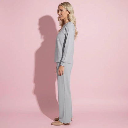 Anna-Kaci Women's 2-Piece Set Long Sleeve Top with Front Pocket and Relaxed Fit Lounge Pants