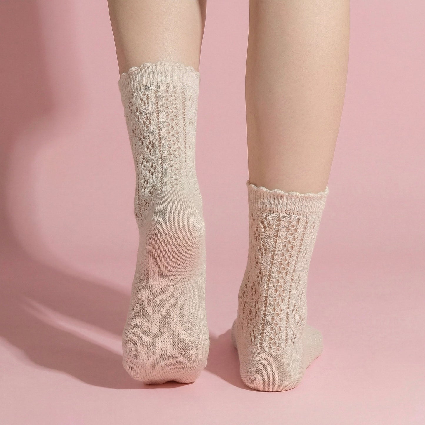 Anna-Kaci 4 Pairs Women's Lace Knit Crew Socks Lightweight Breathable Mesh Style with Elastic Cuff in Assorted Patterns