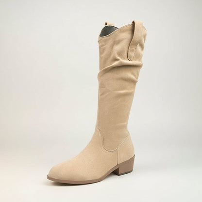 Chunky Heel Suede Riding Boots High Top Women