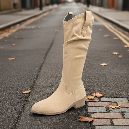 Chunky Heel Suede High-Top Riding Boots Women