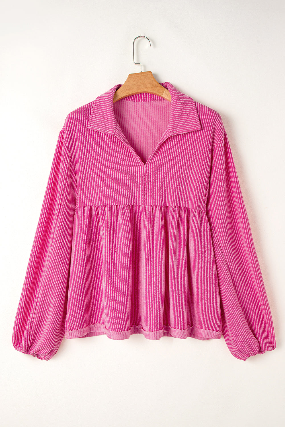 Threaded Pear Blake Corded V Neck Bubble Sleeve Blouse