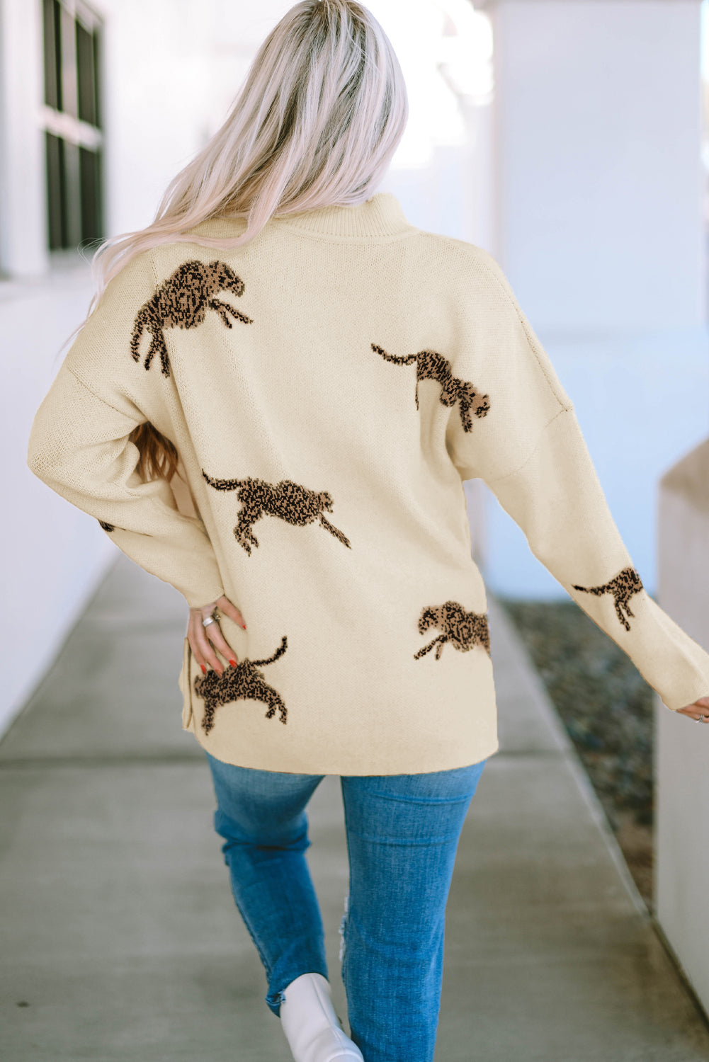 Threaded Pear Harper Print High Hem Sweater