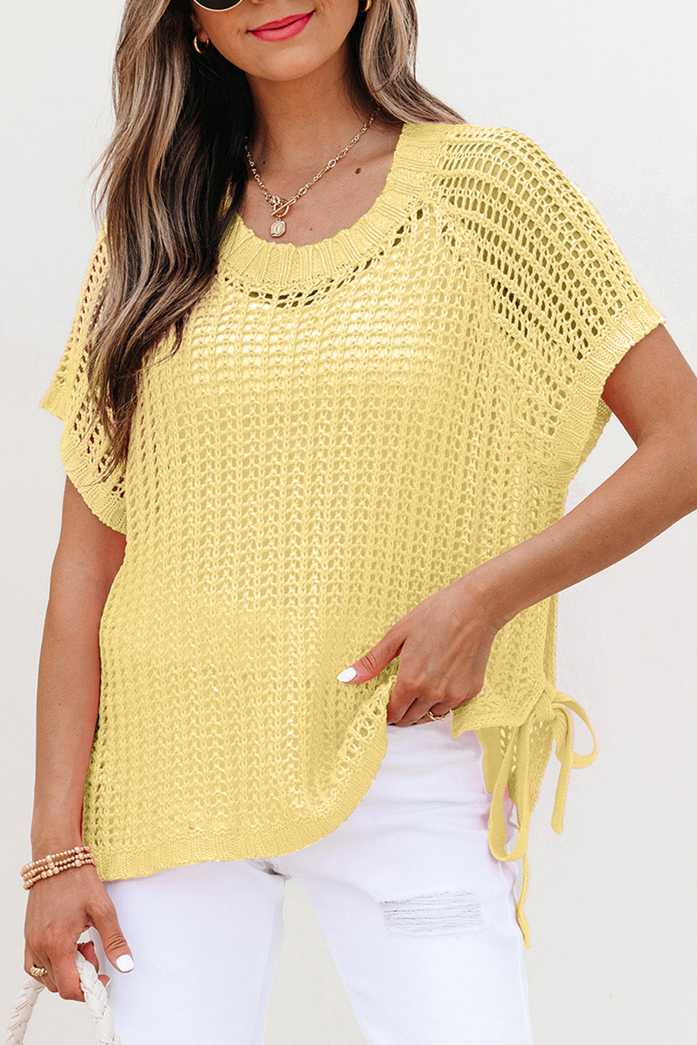 Threaded Pear Celine Tied Short Sleeve Sweater
