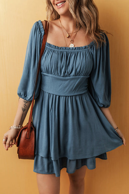 Threaded Pear Katalina Frilled Layered Ruched Mini Dress