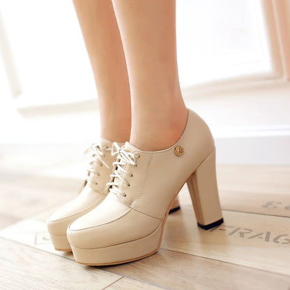 Women’s Chunky Heeled Lace-Up Pumps | Elegant Round-Toe Block Heel Shoes | Vintage Style Oxford-Inspired Heels | Comfortable All-Day Wear Pumps for Women | 2026 Trendy Business Casual Footwear