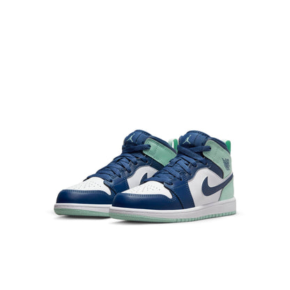 Air Jordan Preschool Retro 1 Mid 'Mystic Navy Mint Foam' Ps Sneakers