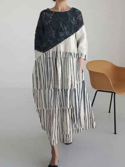 Women’s Relaxed-Fit Crew Neck Printed Midi Dress | High-End Minimalist A-Line Dress | Trendy High-Sense Casual Summer Gown | Elegant Round Neck Printed Midi | 2026 High-Fashion Statuesque Flowing Dress