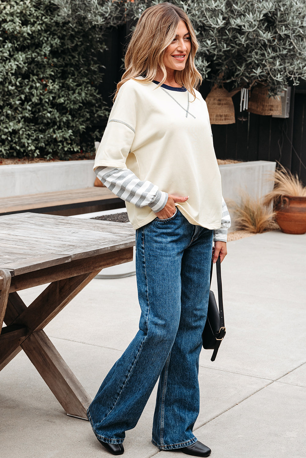 Threaded Pear Ashley Striped Long Sleeve Two-in-one Top