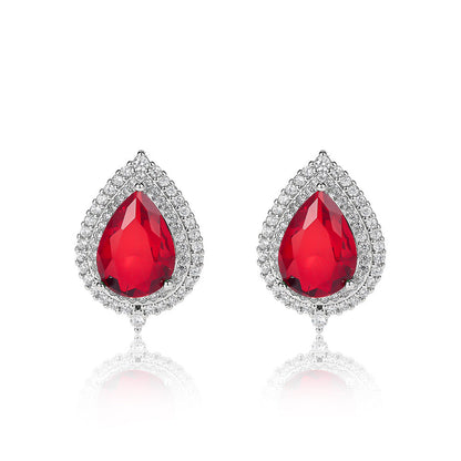 Fashionable Color Gemstone Waterdrop Necklace | Full Diamond Zircon Pendant for Women | Elegant Crystal Teardrop Statement Jewelry | Luxury Anniversary & Wedding Gift Necklace