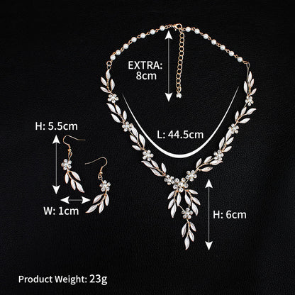 Luxury Bridal Jewelry Three-Piece Set | European & American Style Alloy Plated Necklace & Earrings | Wedding Statement Jewelry Set for Brides & Bridesmaids