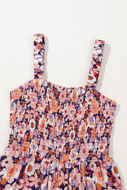 Angelica Square Neckline Stretch High Waist Jumpsuit - Pink Floral
