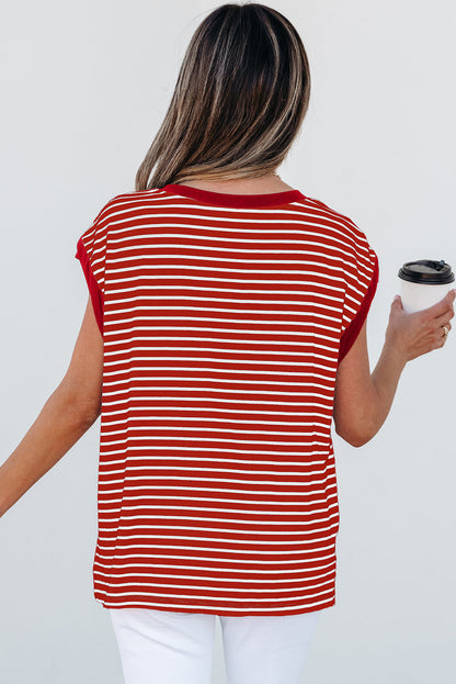 Threaded Pear Annika Stripe Round Neck Tank Top