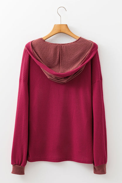 Threaded Pear River Waffle Hooded Long Sleeve Top
