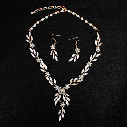 Luxury Bridal Jewelry Three-Piece Set | European & American Style Alloy Plated Necklace & Earrings | Wedding Statement Jewelry Set for Brides & Bridesmaids