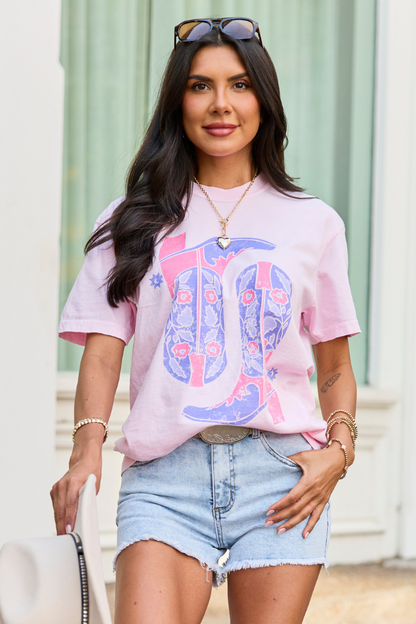 Floral Boots Light Pink Graphic Tee