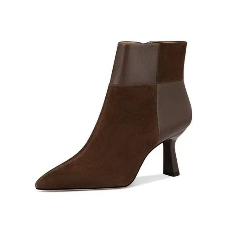 Slimming Brown Stiletto Ankle Boots | High-Sense Pointed-Toe Heeled Booties | Trendy Minimalist Sleek Fall/Winter Footwear | Luxury-Label Statuesque Radiant Boots | 2026 High-Fashion Emerald-Luxe Essential