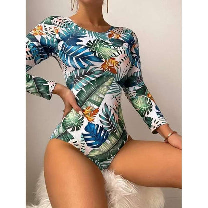 Long sleeved one-piece swimsuit with sexy tight print for women