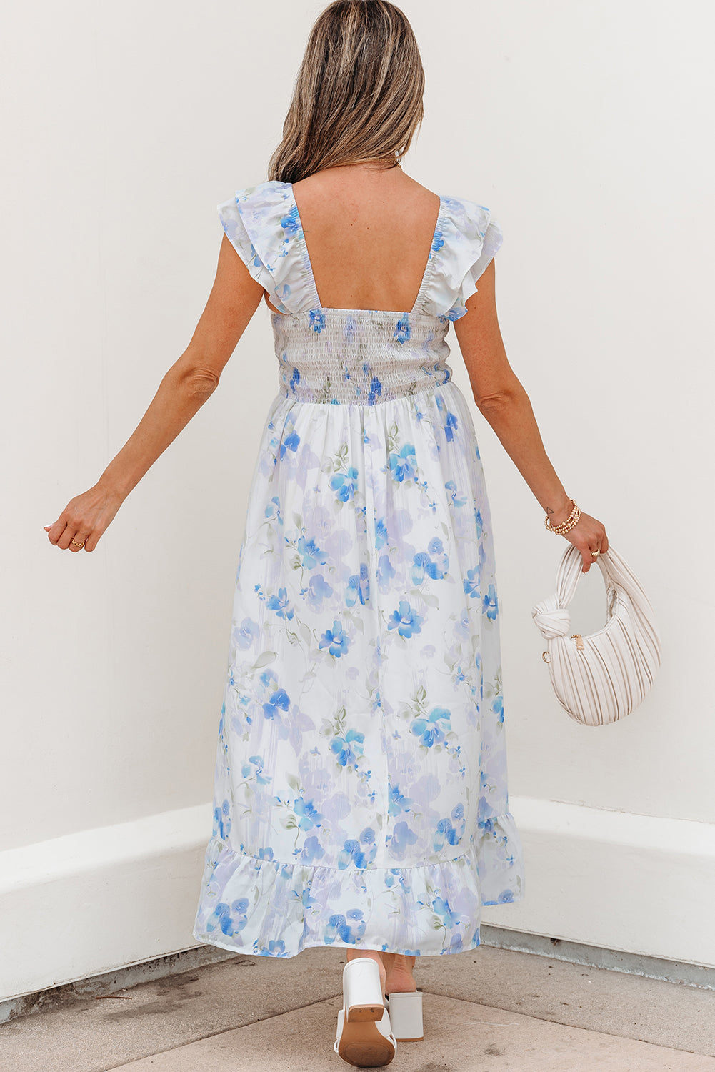 Threaded Pear Josephine Floral Smocked High Waist Sleeveless Long Dress